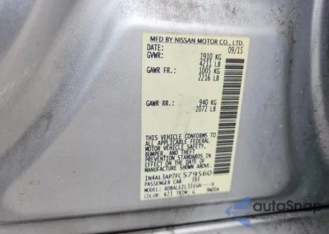 2015 Nissan Altima 2.5 из США, поврежденный, VIN 1N4AL3AP7FC579560